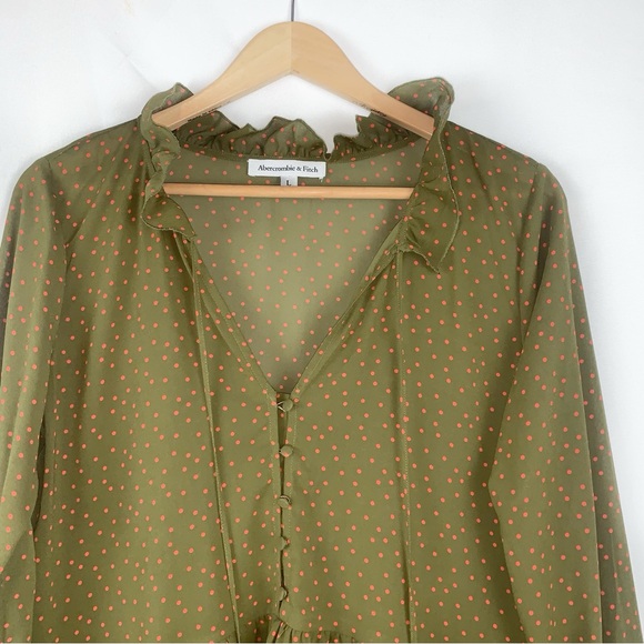 Olive Green Ruffle Blouse - Picture 3 of 7